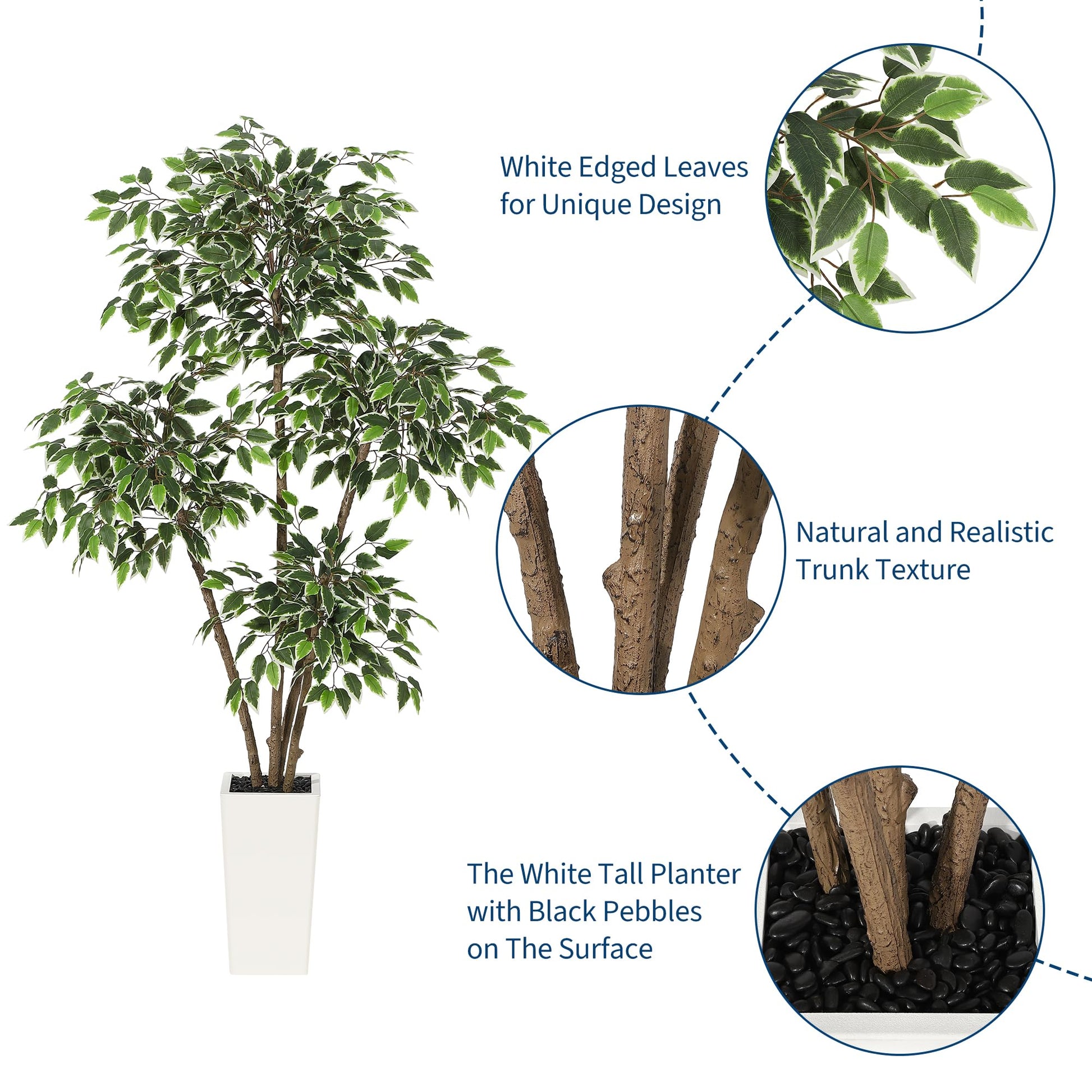Ficus artificiel Garvee de 1,83 m (6 pi) avec 4 troncs, grand pot blanc pour salon et bureau, 180 cm x 105 cm (70,8 po x 41,3 po).