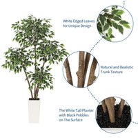 Ficus artificiel Garvee de 1,83 m (6 pi) avec 4 troncs, grand pot blanc pour salon et bureau, 180 cm x 105 cm (70,8 po x 41,3 po).
