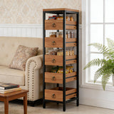 Garvee Étagère à fruits et légumes 5 niveaux en bois, structure métallique renforcée, rangement industriel pour cuisine et salon - Noyer