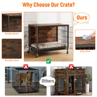 Meuble de cage pour chien Garvee 98 cm (38,6 po) en bois avec roulettes et double porte pour grands chiens d'intérieur, stable, mobile, antidérapant, en bois aggloméré