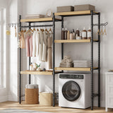 Garvee Étagère Lave-Linge 71,1cm, Bois Double Couche Cadre Acier Ajustable 152,4-182,9cm Anti-Rouille Salle de Bain Buanderie Compacte