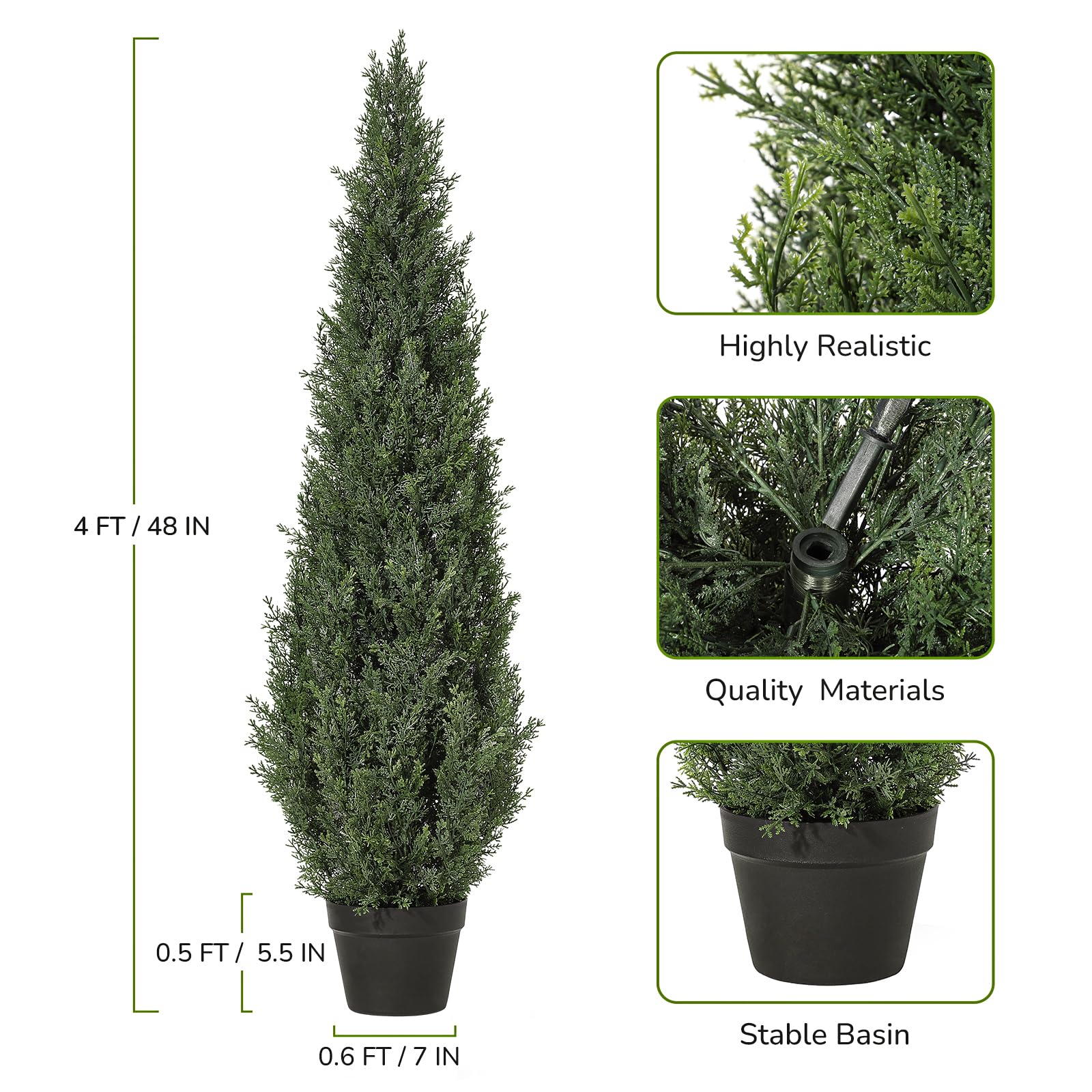 Garvee Arbre artificiel cèdre topiaire 122 cm, faux cyprès en pot, plante persistante décorative pour intérieur, porche, terrasse et jardin, lot de 1
