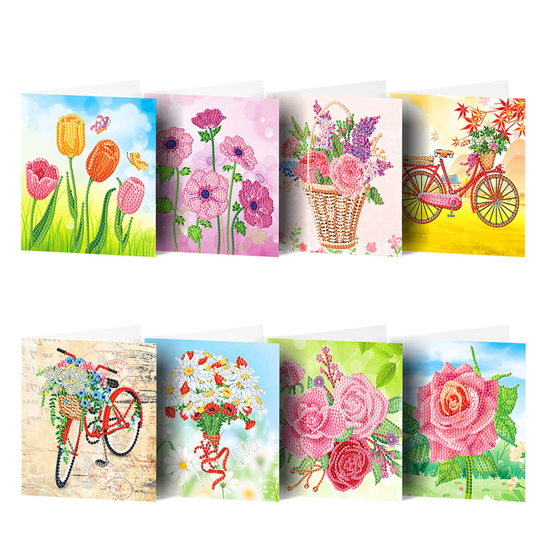 Ensemble de 8 cartes de vœux Garvee, peinture diamant 5D, motif floral fait main, 30 x 15 cm, couleurs vives