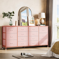 Garvee Meuble TV 63 po (160 cm) de large pour téléviseurs de 65 à 75 po (165 à 190 cm), 14 tiroirs, plateau en tissu et bois, protection anti-basculement, pour chambre et salon, durable et sûr