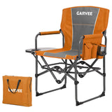 Garvee Chaise de Directeur Pliante Camping Oversize, Table Latérale, Poche de Rangement, Cadre Acier, Charge 181 kg, Gris et Orange - Orange