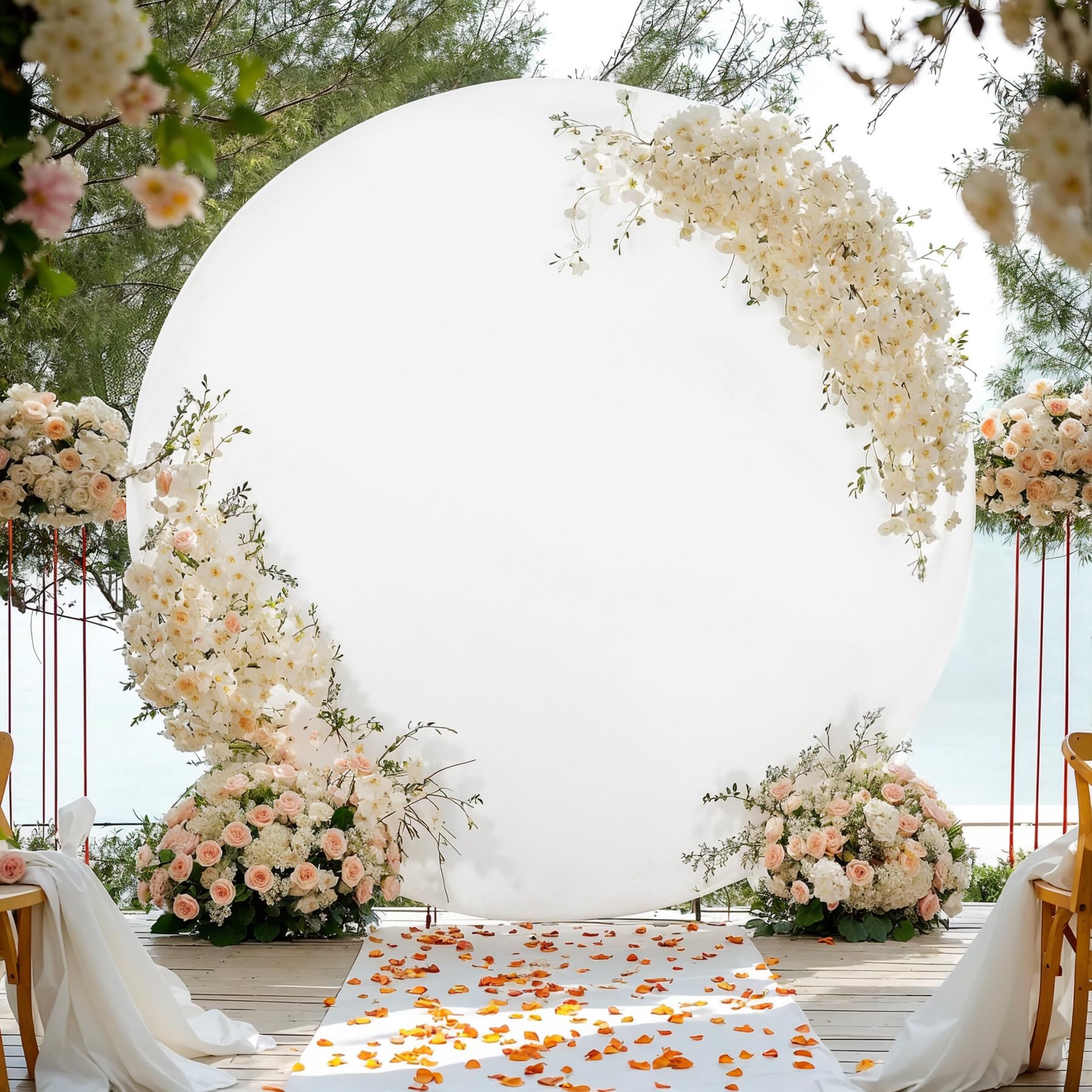 Garvee Housse d’arche ronde unie, diamètre 2 m, blanc, pour décoration de mariage et anniversaire, blanc