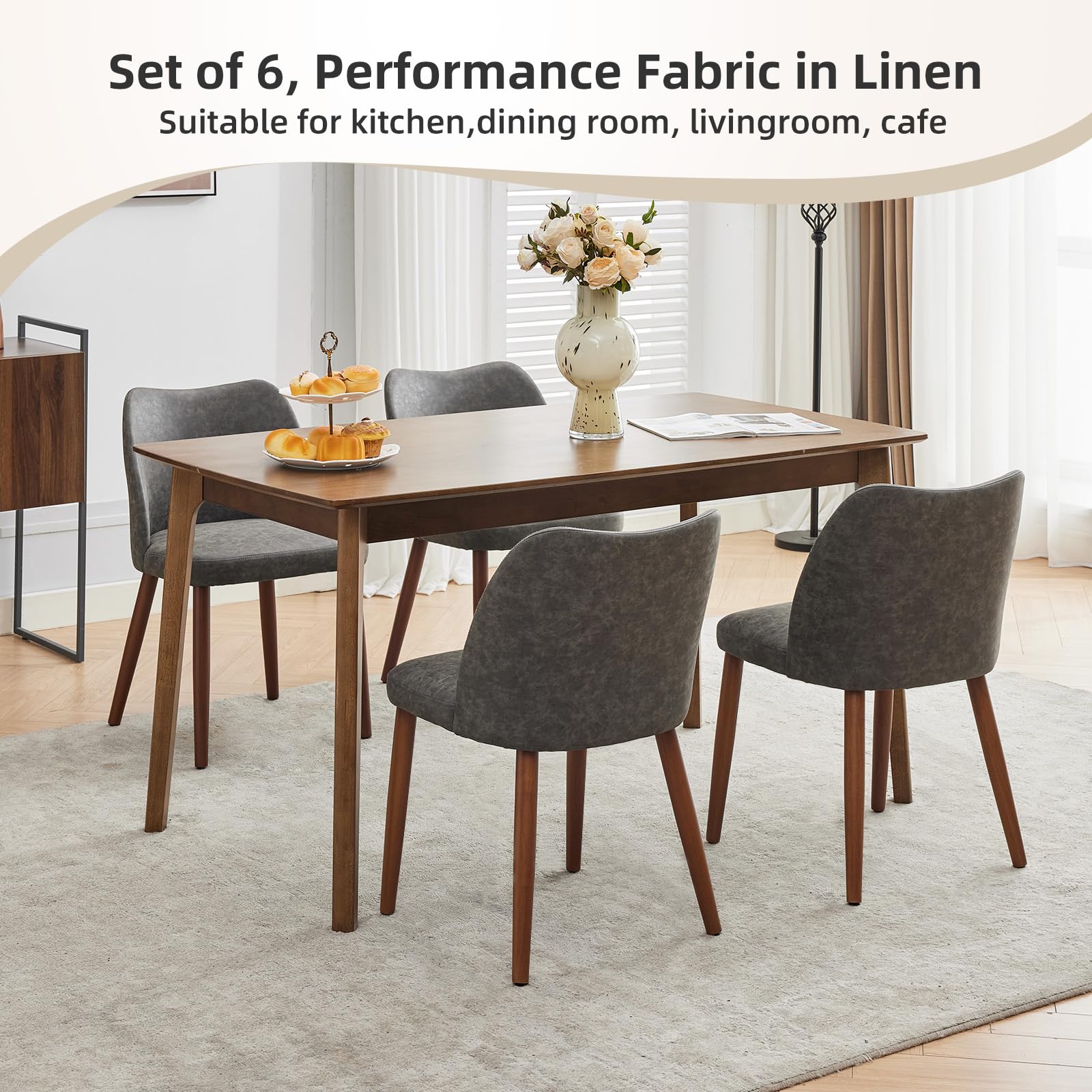 Chaises de salle à manger Garvee, lot de 2, revêtement en tissu et pieds en bois, pour restaurant/café, hauteur 78 cm, style moderne mi-siècle, gris