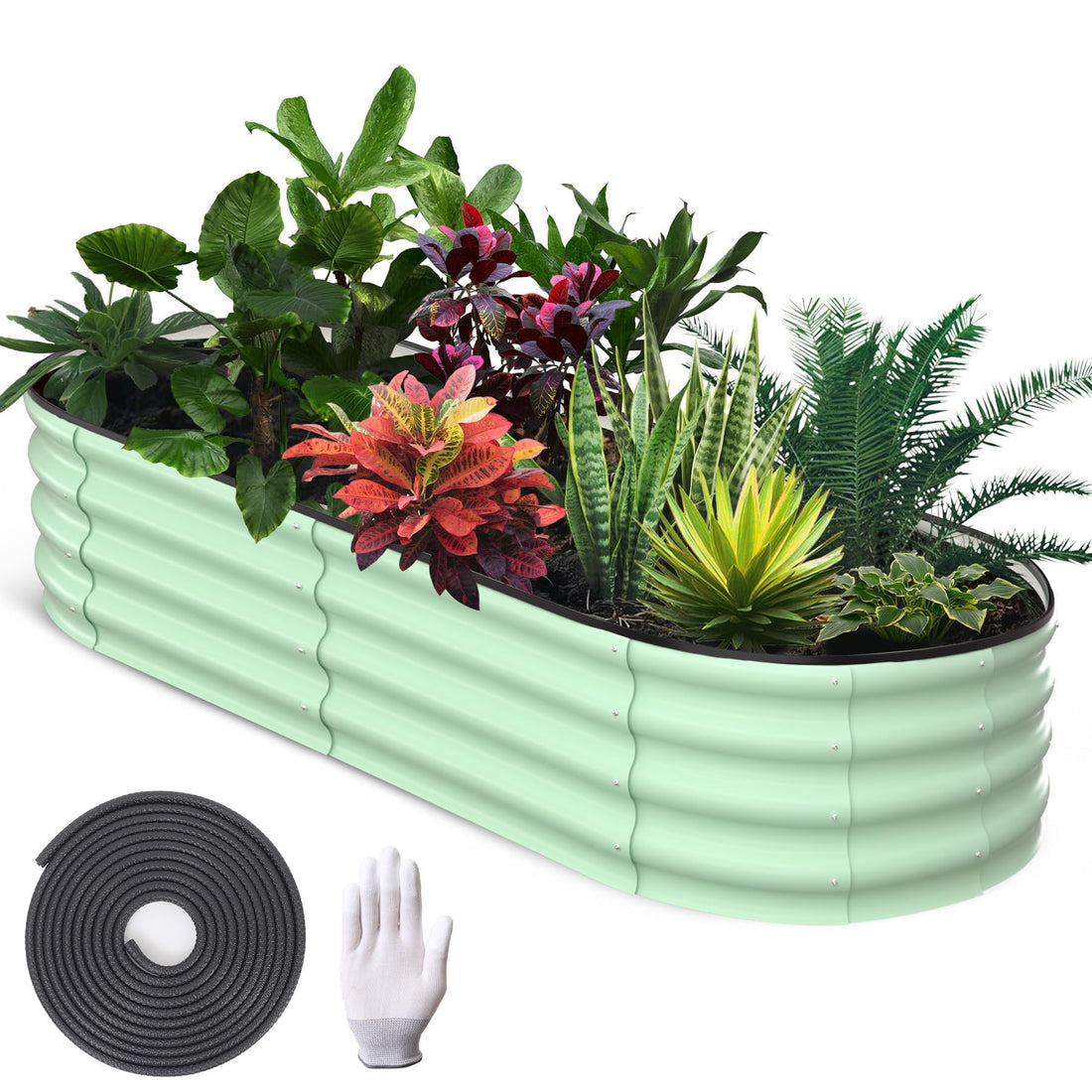 Jardinière ovale surélevée Garvee galvanisée et peinte pour légumes, fleurs et herbes aromatiques, 192 x 91 x 60 cm, vert olive