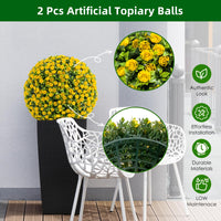 Lot de 2 boules de buis artificiel Garvee, 45 cm, résistantes aux intempéries et faciles d'entretien, jaunes, pour l'intérieur et l'extérieur, mariages et jardins.