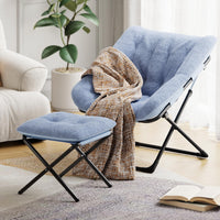 Fauteuil confortable Garvee XL en fausse fourrure avec structure en métal et base antidérapante pour salon et chambre, bleu, XL