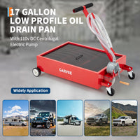 Bac de vidange d'huile Garvee 15 gallons à profil bas avec pompe, tuyau, acier, poignée pliable et roulettes pivotantes pour voiture, SUV, camion et atelier.