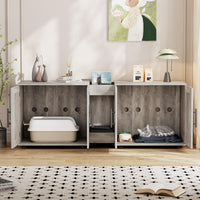 Garvee Meuble cache-litière 3-en-1 à double compartiment avec portes de grange, maison pour chat, gris