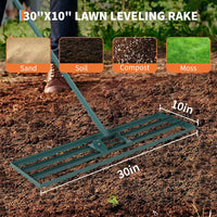 Garvee Râteau niveleur de pelouse 76 × 25 cm en acier robuste avec manche long 198 cm antidérapant pour jardin, terrain et entretien extérieur