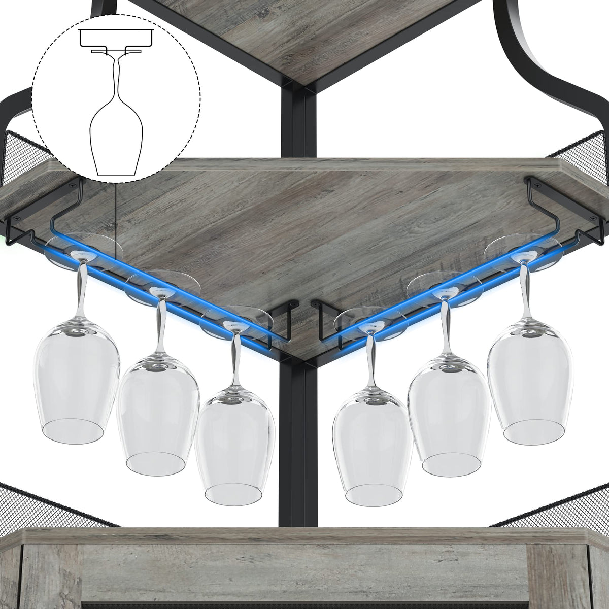 Garvee Meuble de rangement d'angle à 5 niveaux, étagères réglables, MDF et métal, porte coulissante de style grange, gris, pour cuisine et salle à manger, 47 × 45 × 154 cm