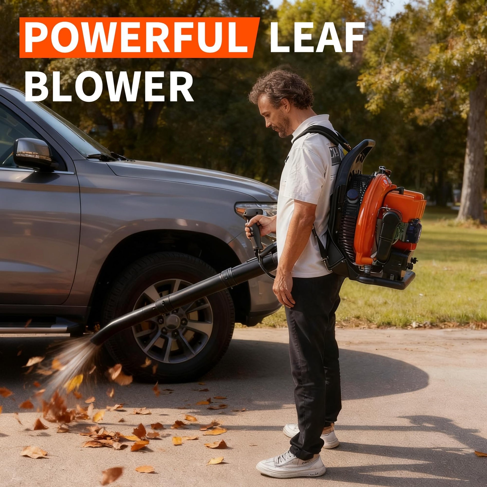 Garvee Souffleur de Feuilles à Dos 2 Temps 66 cm³, 4,0 CV, Débit d’Air 25 m³/min, Vitesse 515 km/h, Plastique, pour Jardiniers et Entreprises Paysagistes, Orange et Noir