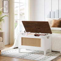 Garvee Coffre de Rangement en Bois avec Charnières de Sécurité, Banc Robuste 159 kg, Style Rustique Blanc, pour Salon et Salle de Jeux