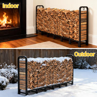 Support à bûches Garvee 244 x 30,5 x 105 cm, en métal, réglable, capacité de charge de 300 kg, revêtement en poudre, pour une utilisation intérieure et extérieure, noir.