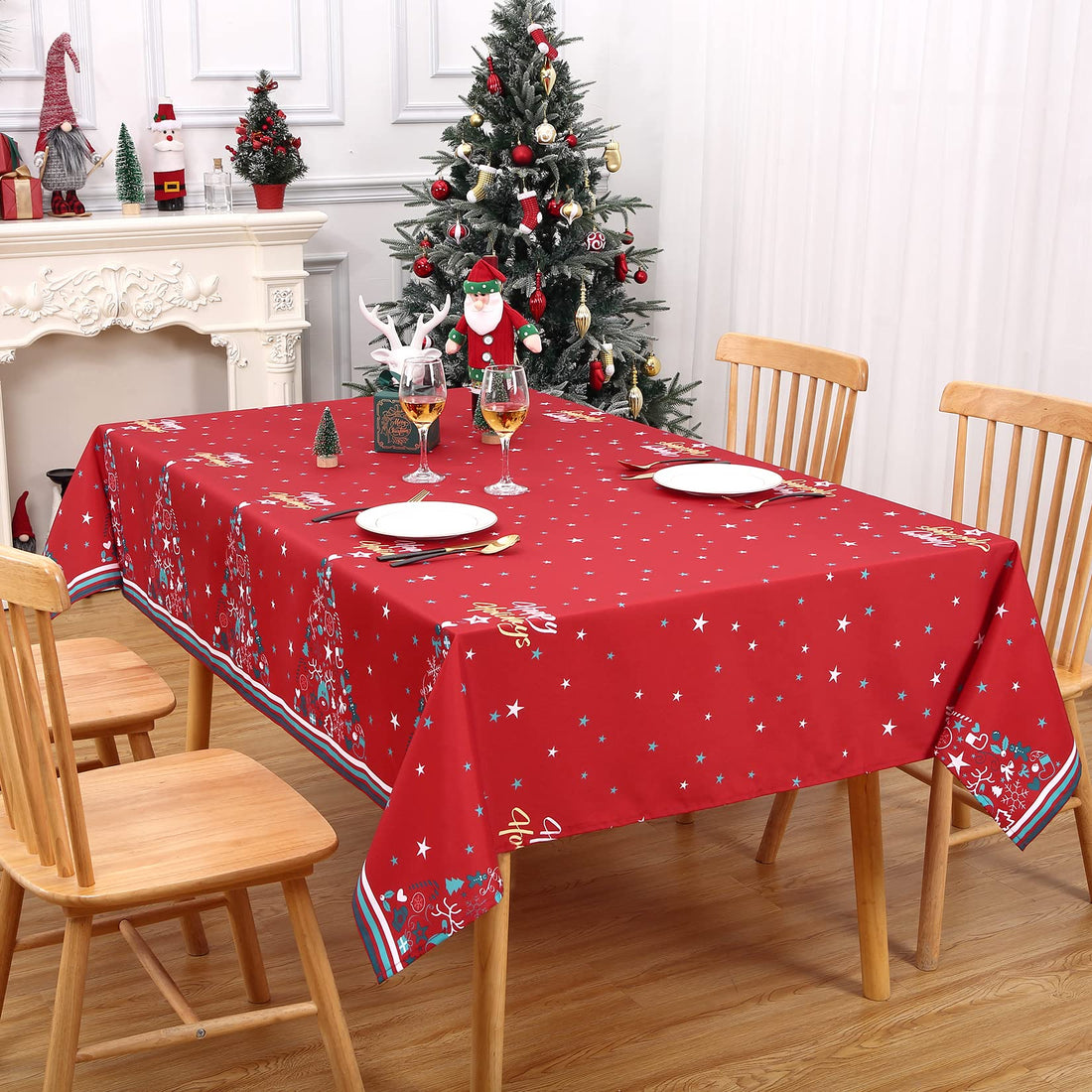 Garvee Nappe et rectangulaire, imperméable et antitache, en polyester, idéale pour la cuisine, les fêtes et le camping, rouge, 137 × 177 cm