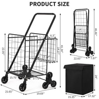 Chariot de courses Garvee avec monte-escalier et roues pivotantes à 360°, pliable, panier imperméable en Oxford 600D, robuste pour le shopping et le camping, noir, grand modèle