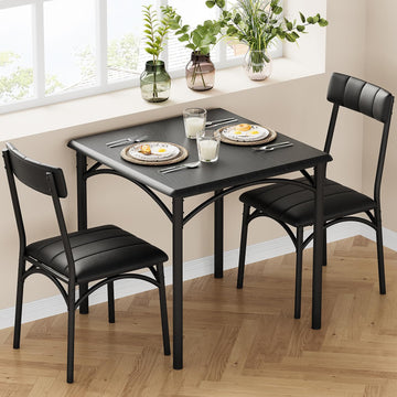 Ensemble de salle à manger Garvee pour 2 personnes avec chaises rembourrées, structure robuste en MDF et acier, noir rustique, gain de place, idéal pour les petites pièces