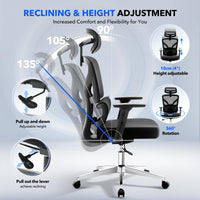Chaise de bureau ergonomique Garvee en maille avec soutien lombaire réglable, accoudoirs 3D, structure en métal, dossier haut et appui-tête, idéale pour le bureau ou le télétravail, couleur noire.
