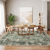 Tapis Garvee Vintage Lavable 120x170cm Vert Antique pour Salon, Chambre, Salle à Manger, Tapis Rétro Doux Antidérapant à Poils Courts