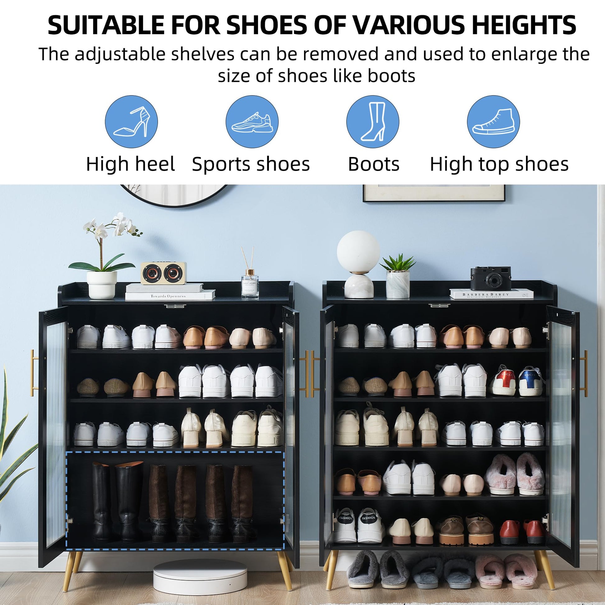 Meuble à chaussures Garvee avec portes vitrées, 5 niveaux, grande capacité, étagères réglables, matériau MDF, design moderne, pour entrée et salon