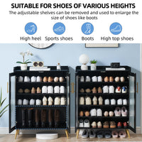 Meuble à chaussures Garvee avec portes vitrées, 5 niveaux, grande capacité, étagères réglables, matériau MDF, design moderne, pour entrée et salon