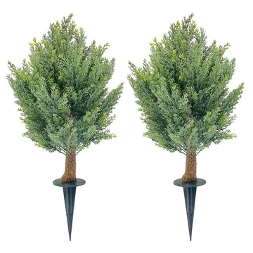 Ensemble de cyprès artificiel Garvee de 76 cm (30 po), résistant aux UV et aux intempéries, avec piquet de fixation, facile d'entretien pour la décoration intérieure et extérieure (vert).