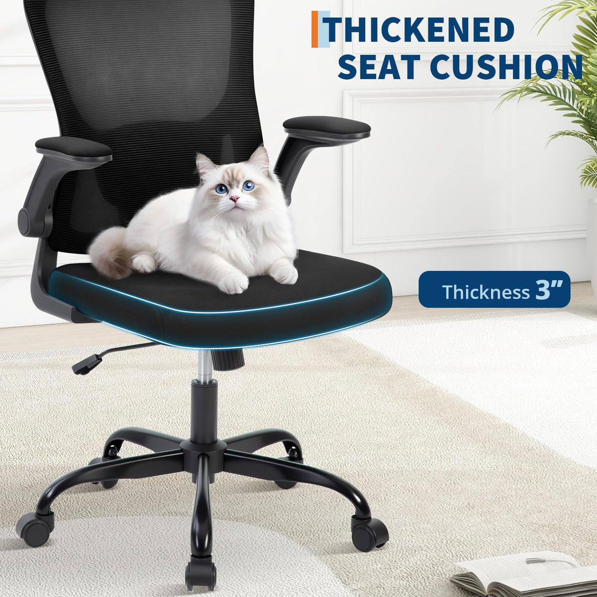 Garvee Chaise de bureau ergonomique en maille avec accoudoirs 2D et soutien lombaire, pivotante à 360°, supporte jusqu'à 159kg, noire