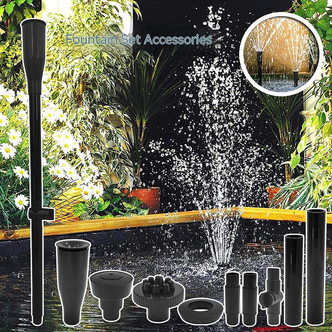 Ensemble de 9 buses Garvee pour pompe de fontaine, réglables en hauteur, têtes d'arrosage cascade pour pompes submersibles, jardin, aquarium, bassin, noir