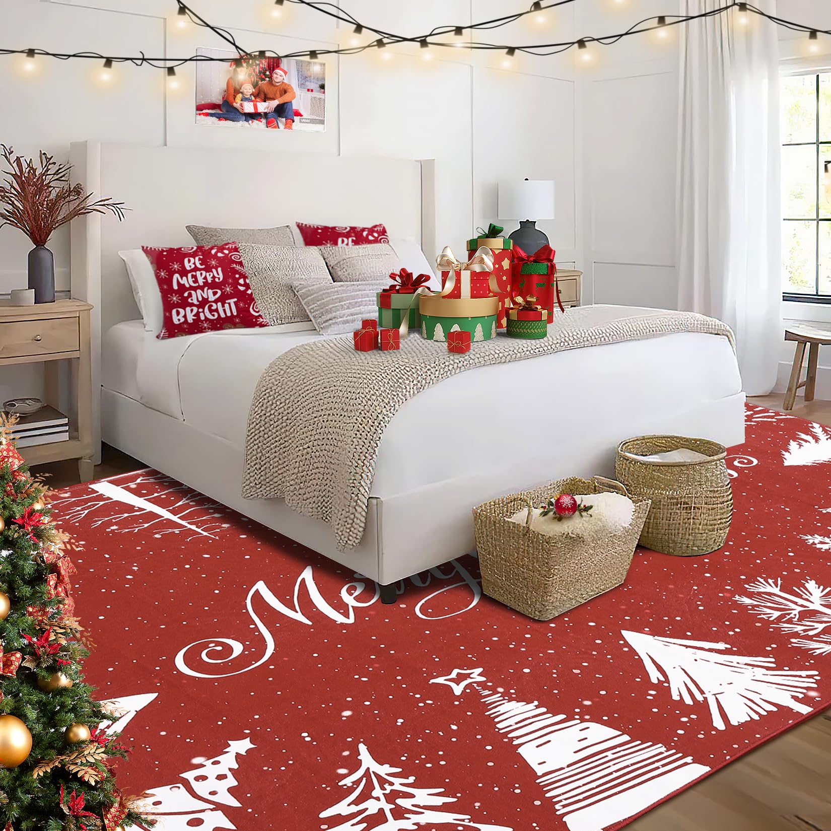 Tapis de Noël Garvee, tapis moderne lavable et antidérapant pour chambre, salle à manger, salon, 80 x 150 cm
