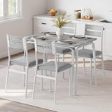 Ensemble de salle à manger Garvee pour 4 personnes, table carrée avec 4 chaises rembourrées, MDF et métal, gain de place et stable, pour les petites pièces et les cuisines. - Blanc