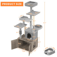 Enclos pour litière Garvee avec arbre à chat 2 en 1, mobilier pour chat en bois gris inodore, mobilier d'intérieur pour chat