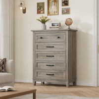 Commode Garvee à 5 tiroirs avec grand espace de rangement, en bois MDF, imperméable, idéale pour la chambre et le salon, dimensions : 80 x 40 x 105 cm, couleur naturelle.