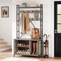Garvee Porte-manteau avec banc et armoire 5 en 1, organisateur pour couloir et entrée, en bois, réglable et robuste