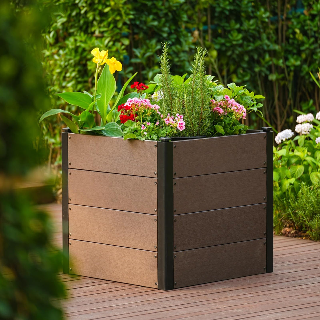 Garvee Jardinière surélevée aspect bois 64 x 64 x 58 cm, bac composite durable sans fond, racines profondes, gain de place, montage facile