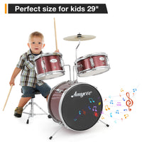 Batterie Garvee 3 pièces pour débutants avec cymbales et pédale de grosse caisse, pour chambre d'enfant, 74 cm (29 pouces), rouge