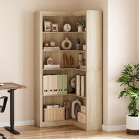 Garvee Bibliothèque d’Angle 182 cm Style Ferme, 5 Niveaux, Grand Rangement en L, Étagère Robuste en Bois pour Salon, Chambre et Bureau à Domicile