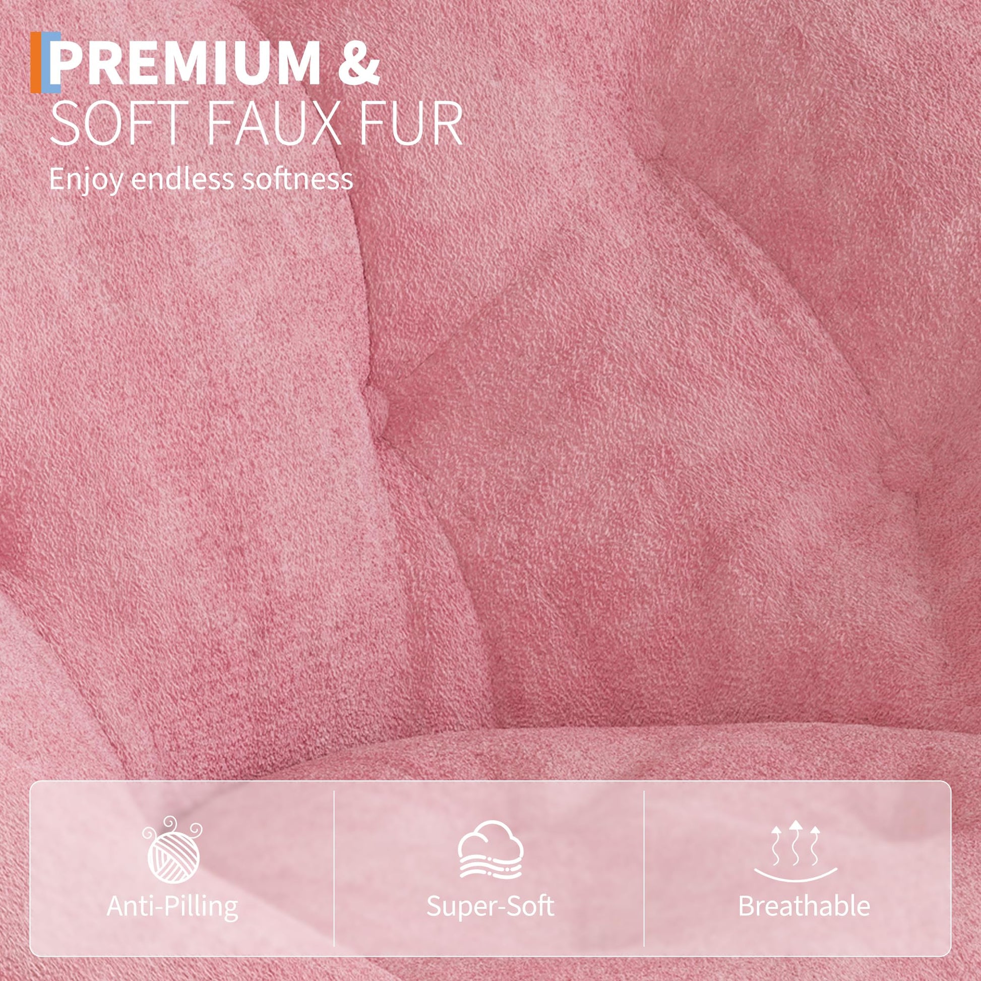 Fauteuil Garvee Saucer Lounge Chair avec structure dorée, revêtement surdimensionné en fausse fourrure, pliable pour chambre et salon, rose