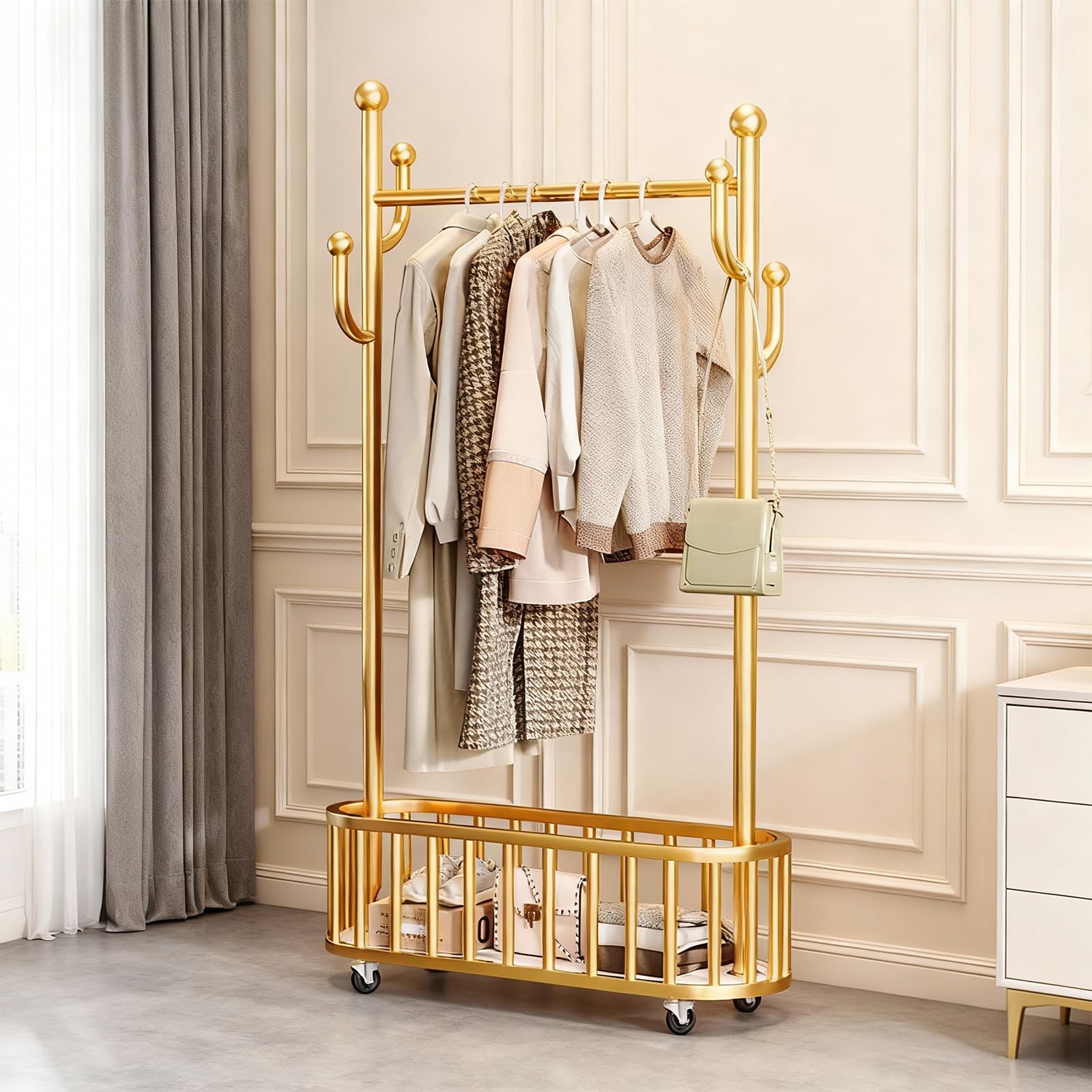 Portant à vêtements à roulettes Garvee avec structure en métal, roulettes pivotantes à 360°, grand panier pour chambre et boutique, 175 cm (68,9 pouces), noir