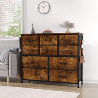 Garvee commode à 10 tiroirs, en tissu, bois, plateau, rails métalliques, idéale pour la chambre et le salon, gain de place