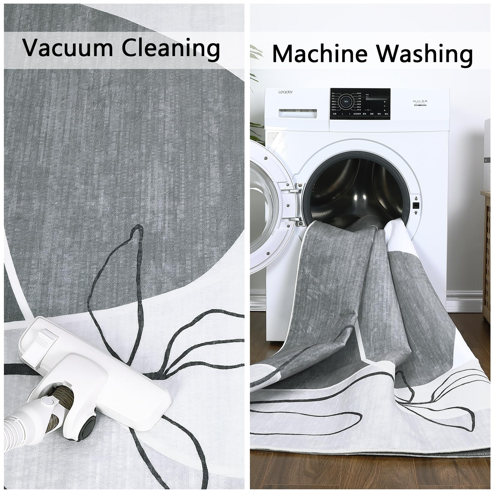 Tapis Garvee en polyester imitation cachemire, lavable, antidérapant, moderne, 120 x 170 cm, gris