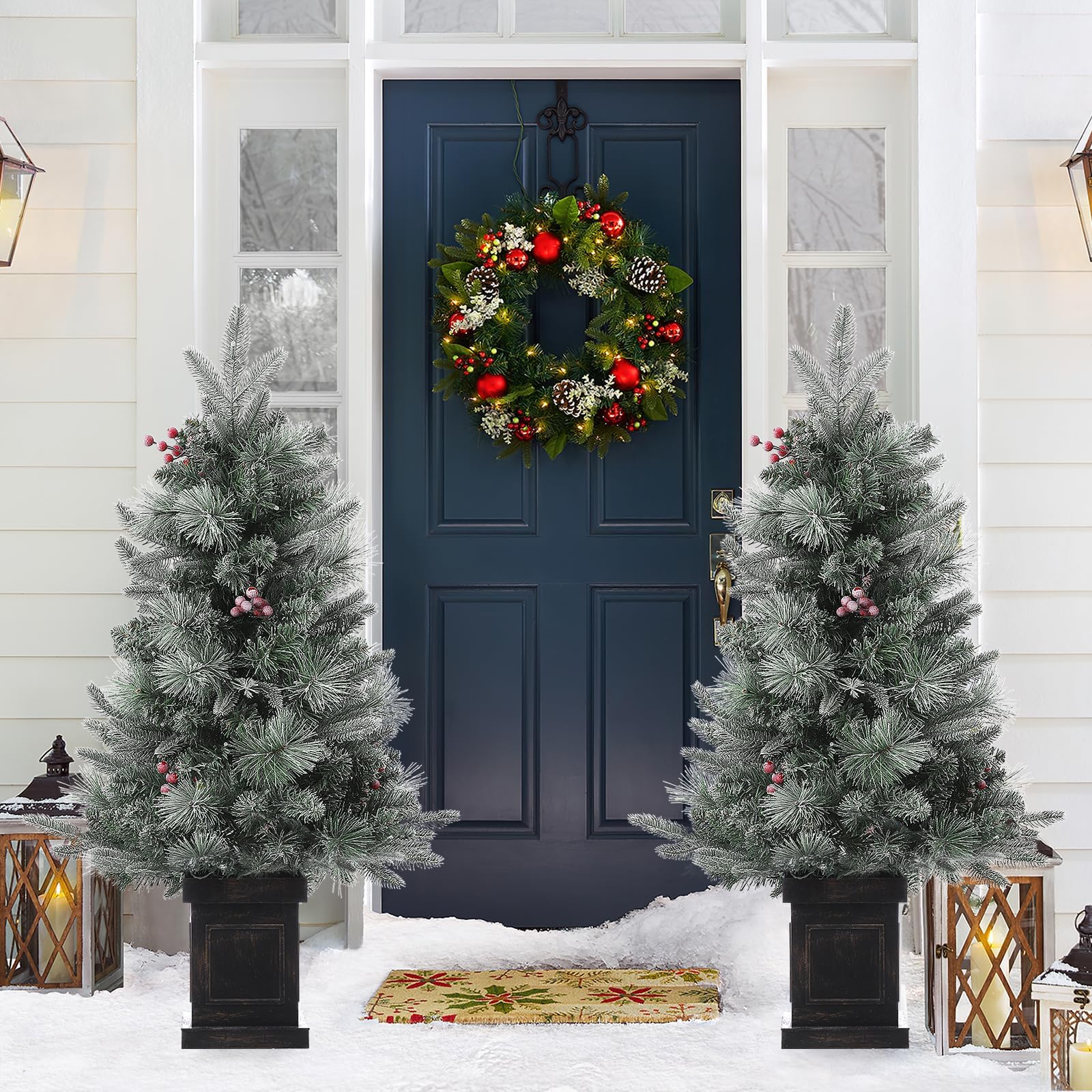 Sapin de Noël Garvee 90 cm avec double éclairage LED et pied en panier - Décoration de table en PVC pour une ambiance festive
