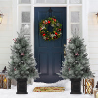 Sapin de Noël Garvee 90 cm avec double éclairage LED et pied en panier - Décoration de table en PVC pour une ambiance festive