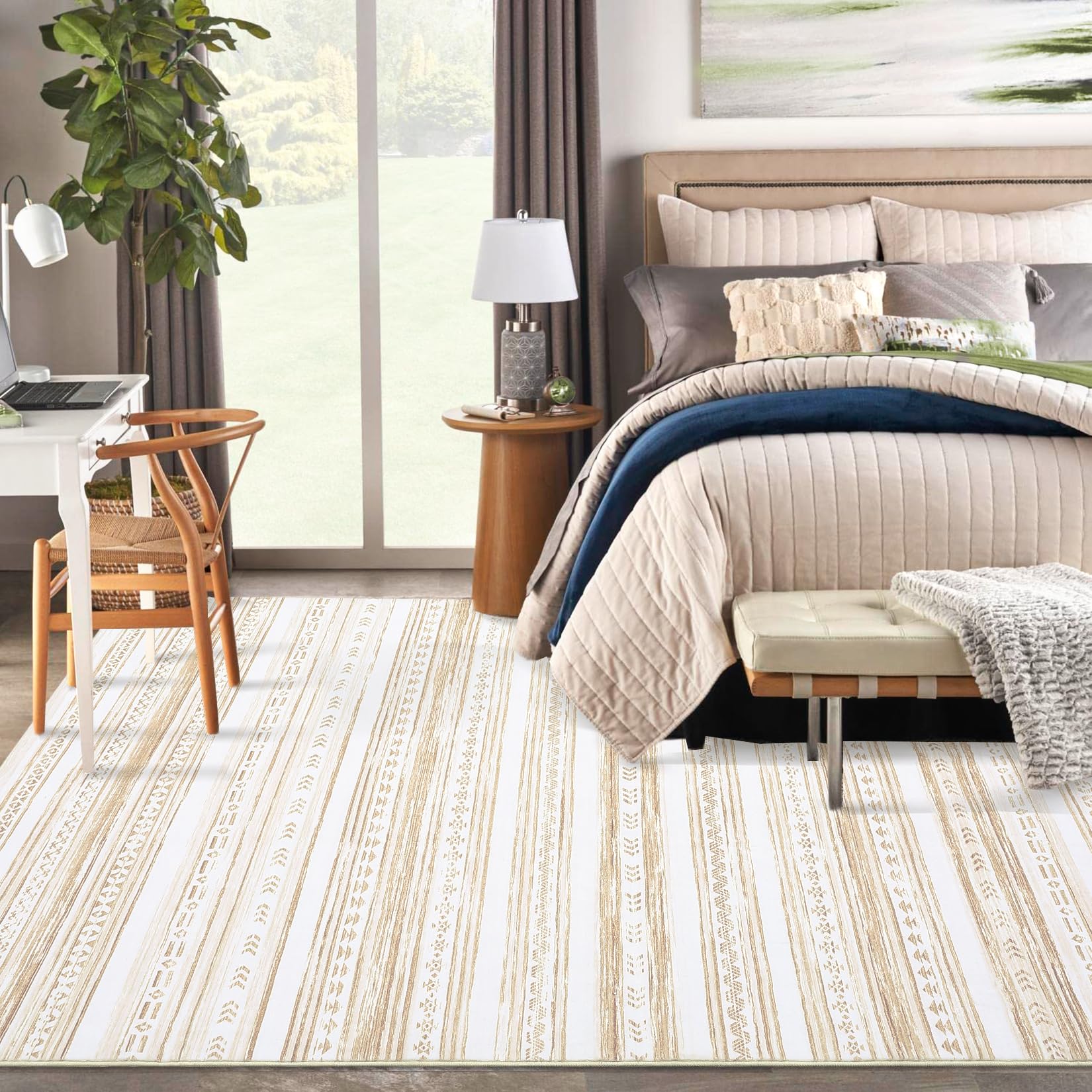Revêtement de sol Garvee pour salon, doux, lavable en machine, antidérapant, couleur crème et marron, 140 x 200 mm, pour chambre et bureau.