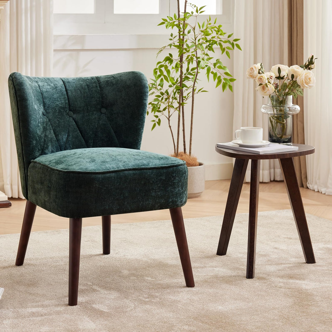 Fauteuil d'appoint Garvee sans accoudoirs, pieds en bois, revêtement en tissu capitonné, ergonomique, robuste et polyvalent, idéal pour le salon et la chambre, multicolore.