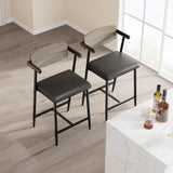 Garvee Tabourets de bar 66 cm avec dossier et repose-pieds, assise large, structure métallique, style moderne, lot de 2 pour cuisine et bar, noir et marron rustique - 