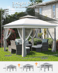 Garvee Tonnelle de Jardin 335 x 335 cm, Double Toit, Moustiquaire, Structure Métallique Robuste, Toile Polyester Imperméable, Patio et Terrasse