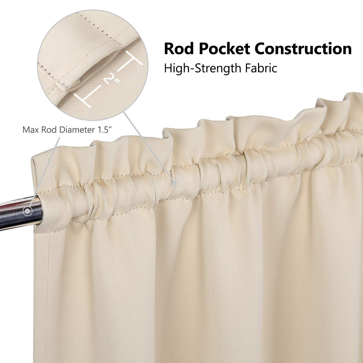 Cantonnières occultantes Garvee pour fenêtres, salon, cuisine, chambre, beige, 66 x 76 cm